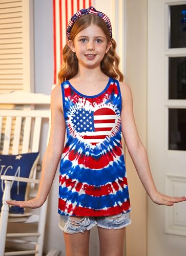 Image of 4th of July Girls Flag Tank Top Back Bow Sleeveless Patriotic Holidays T-Shirt 4-14 Years