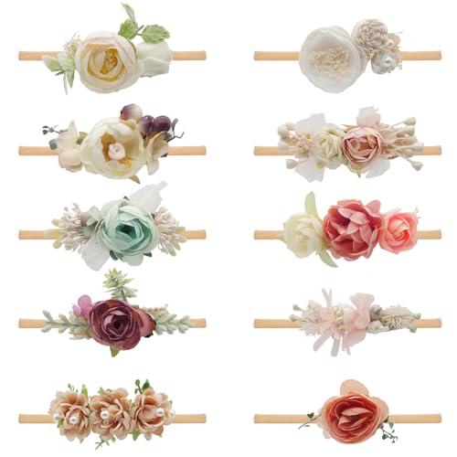 Image of WNYUJOY Baby Girl Floral Headbands Nylon Flower Hairbands 10pcs Hair Accessories for Newborn Infant Toddlers Kids