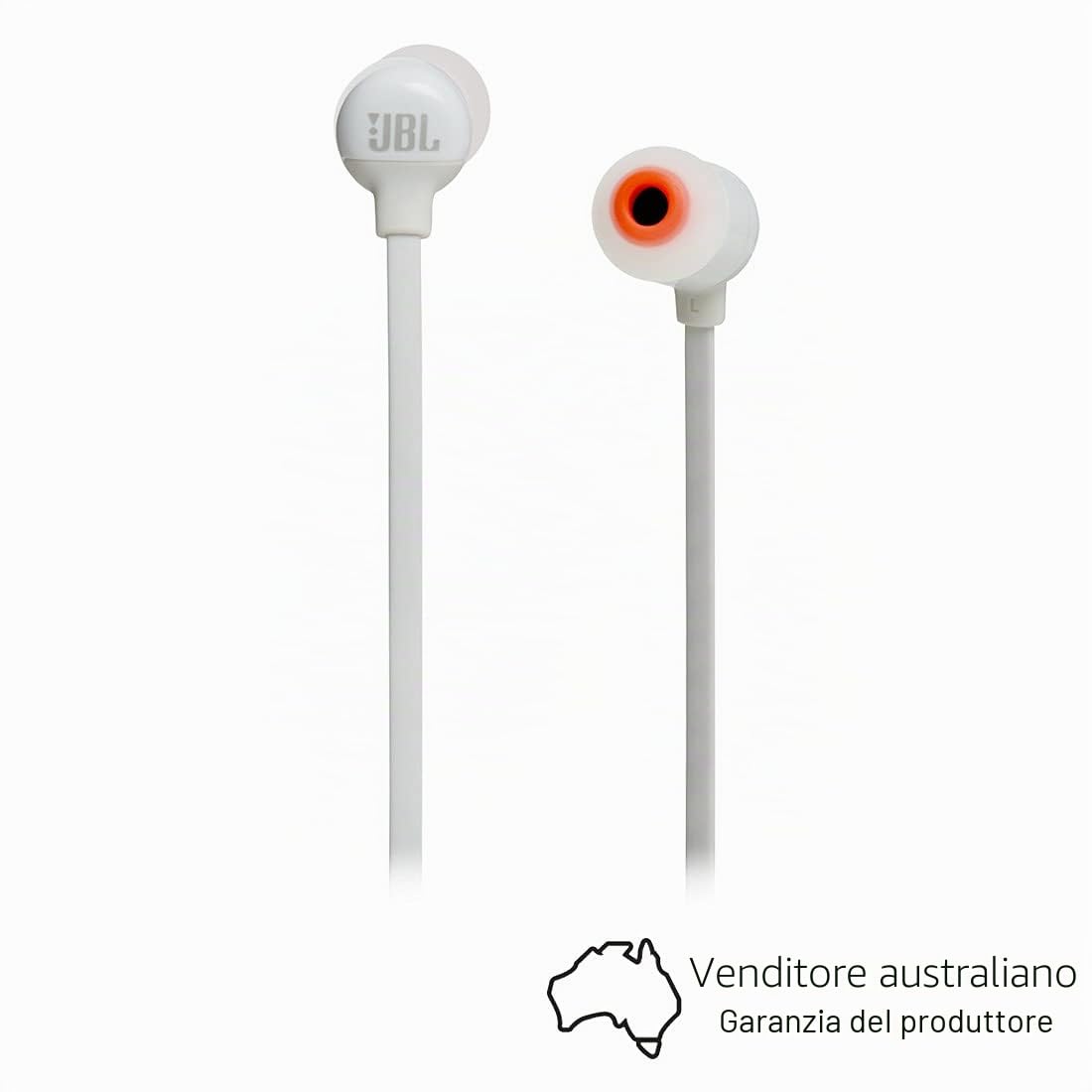 JBL T110BT Cuffie In Ear Wireless, Auricolari Bluetooth Senza Fili Magnetici con Microfono e Comando a 3 Pulsanti, per Musica, Chiamate e Sport, fino a 8 Ore di Autonomia, Bianco