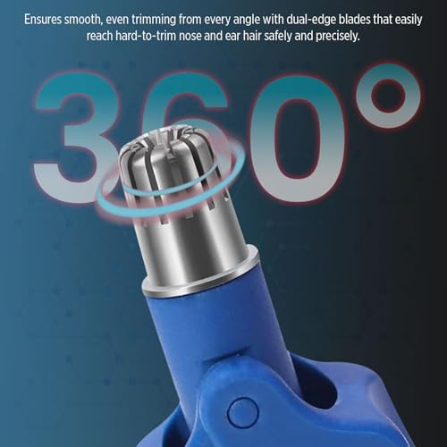 Image of Stainless Steel Hair Trimmer for Men and Women | Manual Nose and Ear Hair Trimmer | Nose Clippers, 360 Rotating Hair Trimmers | Washable Nose Hair Remover | Blue