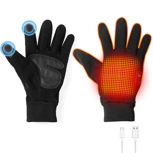OBEST Heated Gloves, Winter Electric Warm Gloves for Men Women, Three-Speed Temperature Control, Upgraded Touchscreen Gloves for Winter Hiking Ski Riding Cycling, Black