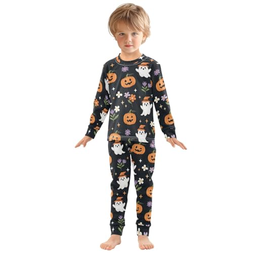 Pajama Sets Long Sleeve Halloween Ghosts Pumpkins Flowers Soft Comfy Sleepwear 2 Piece PJS 3-8T2