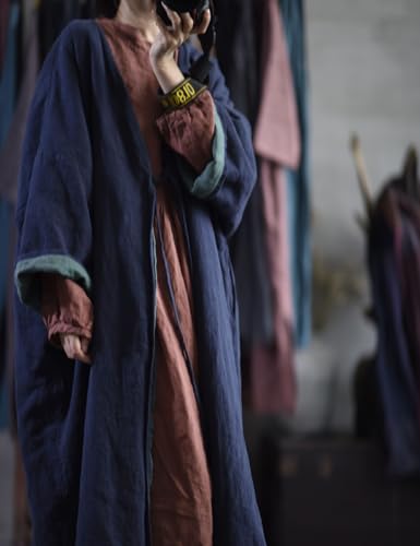 NFYM Women Fall Spring Loose Kimono Duster Tie Front Double Layer Cotton Linen Trench Jackt Coat Plus Size Outerwear4