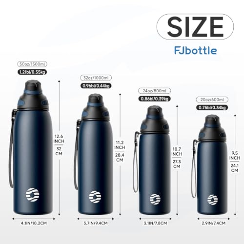 Image of Fjbottle Insulated Stainless Steel Water Bottle, 32 Oz Leakproof Water Bottles, Ice Reusable Tumbler, Double Wall Vacuum Jug, Lightweight Durable for Traveling & Sports, Workout, 32oz