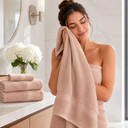 Image of Sulfar 100% Combed Cotton, 6 Pcs Towel Set - 2 Bath Towels (70 x 140 cm), 2 Hand Towels (40 x 70 cm) and 2 Face (30 x 30 cm) (600 GSM, Pack of 6) Nature Lux