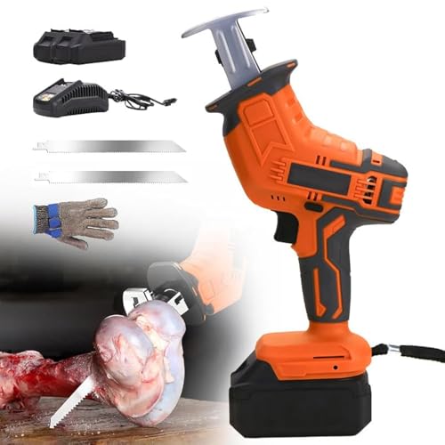 Sierra para huesos, Sierra de sable sin cable 48VF para carne, huesos, pavo, cubitos de hielo, jamón curado, oveja, ternera y cubitos de hielo,2Battery