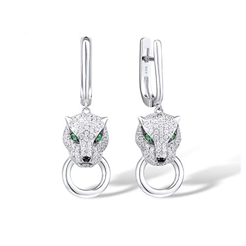 Santuzza Pendientes Panther de plata de ley 925 con diseño de leopardo para mujer, Plata de ley Plata de ley Zirocnia cúbica, Cubic Zirconia Cover