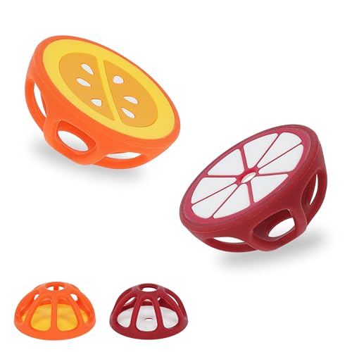 Image of Orange and Mangosteen Silicone Teethers Baby Teething Toys, Newborn Essentials Must Haves, Easy-to-Hold Design Teething Ball Baby Essentials, BPA-Free