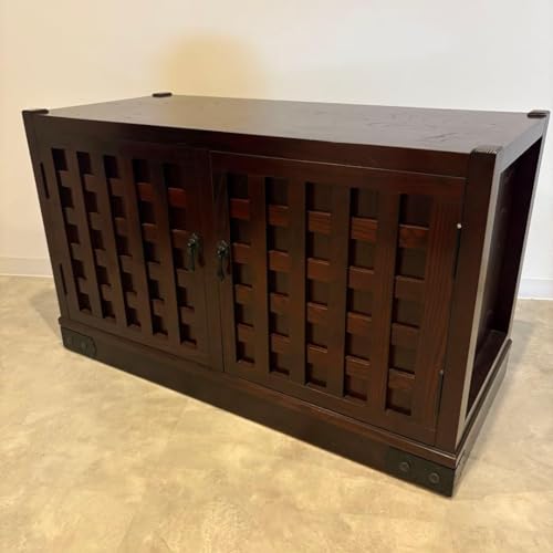 民芸家具からくり車タンス L木製桐材天然無垢飾り棚収納チェスト箪笥隠し