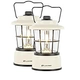 LUXPRO Retro LED Lantern - Battery-Powered Emergency Lantern - Water Resistant - Bright LED Lamp for Indoor & Outdoor Use - Use for Tents, Hiking or Hurricane Prep (Beige, Pack of 2)
