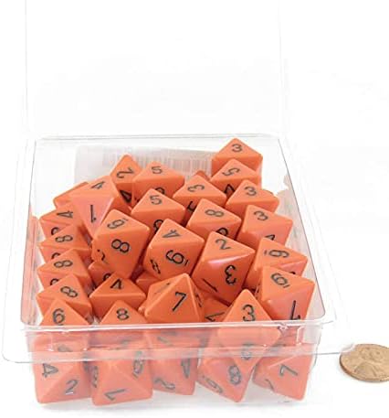 Orange Opaque Dice with Black Numbers D8 Aprox 16mm (5/8in) Pack of 50 Wondertrail