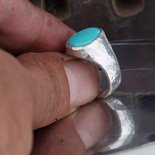 Atlantisfinejewels Hammered Unisex Turquoise Gemstone Men's Ring Handmade 925 K Sterling Silver Turkish Artisan Jewelry By Omer (9) #TOP1