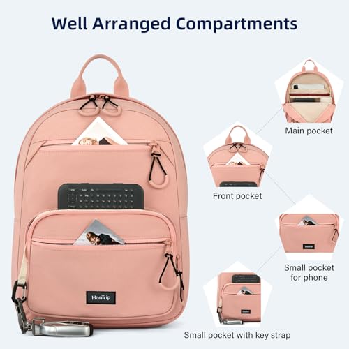 Image of HanTrip Carry On Travel Backpack For Men Women, 13 Inch Small Mini Work Bag Personal Item Backpacks, Camping Back Pack Lightweight Hiking Daypack For Office Nurse Commuter (Pink)