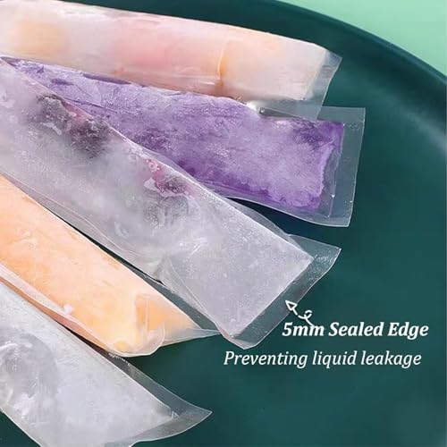 100 Pack Ice Pop Bags with Silicone Funnel - Ice Pop Bags - BPA Free Freezer Pop Bags for Homemade Healthy Popsicles, Yogurt, Juice - 28cm x 5.5cm Popsicle Bags with Zip Seal - Image 4
