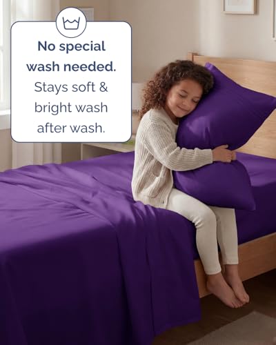 Twin Size 3 Piece Sheet Set - Comfy Breathable & Cooling Sheets - Hotel Luxury Bed Sheets for Women & Men - Deep Pockets, Easy-Fit, Extra Soft and Wrinkle Free Sheets - Purple Oeko-Tex Bed Sheet Set — view 6