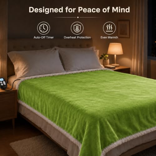 YUSTAL Electric Heated Blanket Full Size 72" x 84", Soft Flannel Heating Blanket for Bed, Sofa, Bedroom, 10 Heat Settings, 1-12H Auto Shut Off, Overheat Protection, Machine Washable, Light Grass Green — view 4