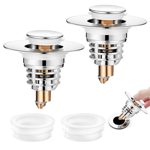 Diboniur Bonde de Lavabo Amélioré 2 Pièces, Bouchon Baignoire Universel avec 2 Joints, Pull Type, Accélère Le Drainage sans colmatage, pour Baignoire, Cuisine,...