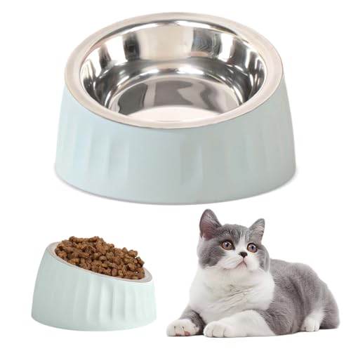 Gamelle Chat Hnonoxy en Acier Inoxydable, Inclinée à 15°, pour Chiens et Chats, Antidérapante, Surélevée, Eau et Friandises pour Chien et Chat (Bleu)