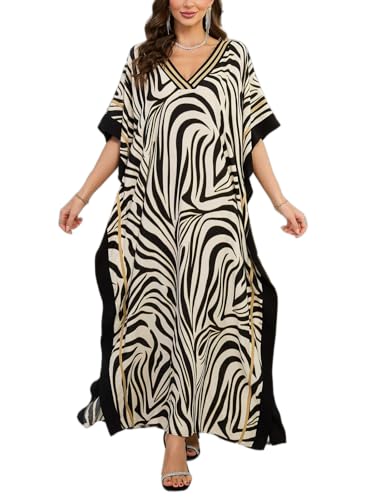 Image of KECVOT Kaftan Dresses for Women V-Neck Print Swimsuit Cover Up Plus Size Beach Caftan Lounge Dress