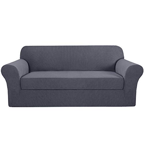 H.VERSAILTEX High Stretch 2 Pieces Sofa Cover/Slipcover Furniture Protector Form Fit Slip Resistant Stylish Couch Cover Suit for T Cushion/Box Cushion, Machine Washable(Sofa 72