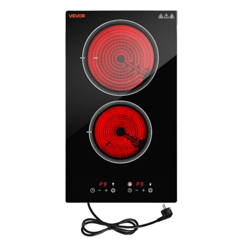 Image of VEVOR Electric Cooktop 12inch 2 Burners Portable Stove Top 1800W 120V, Ceramic Countertop /Built-in Radiant Electric Stove, with 9 Power Levels, Timer, Child Lock, Over-Heat Guard, Touch Control