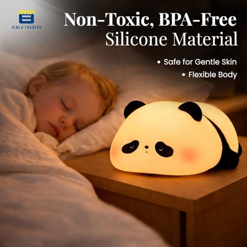 Image of Btag Cute Sleeping Panda Night Light, Silicone Color-Changing LED Touch Lamp, Nursery Nightlight, Toddler Baby Kids Decor (Sleeping Panda)