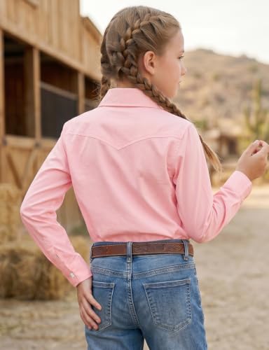 Image of Noomelfish Girls Long Sleeve Western Pearl Snap Button Down Shirt Cowgirl Outfits Blouse Tops (5-14 Years)