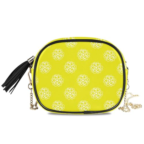 Sac à bandoulière avec pompon élégant et chaîne dorée au motif fleuri