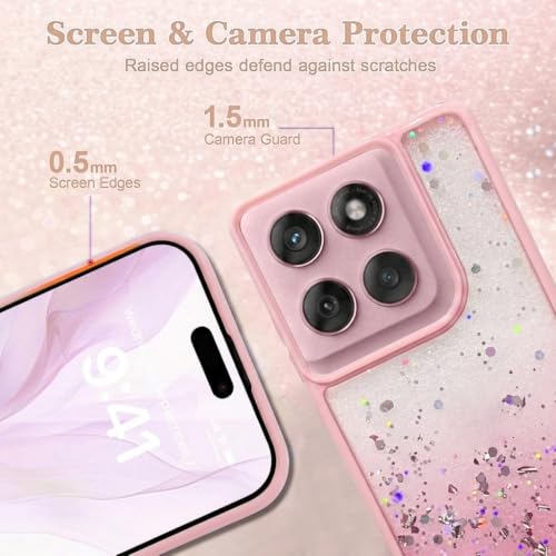 Image of VONZEE Case Compatible with Moto Edge 60 Fusion, Non Moving Glitter Shockproof Case for Girls & Women Soft TPU Shockproof Anti Scratch Drop Protection Cover (Pink)