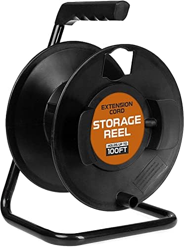 IRON FORGE CABLE Extension Cord Storage Reel with Metal Stand, Black - Portable Cable Reel That Holds Up to 100 Ft of Extension Cords, Hose, or Rope