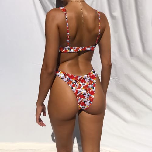 Image of Bathing Suits for Women Deep V Neck Sexy Two Piece Bikini Sets for Women Thong Halter Cheeky Swimsuit