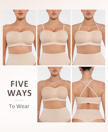 Image of FeelinGirl Strapless Bra for Women Seamless Wireless Bralette - Strapless Support, Adjustable & Padded, Full Coverage