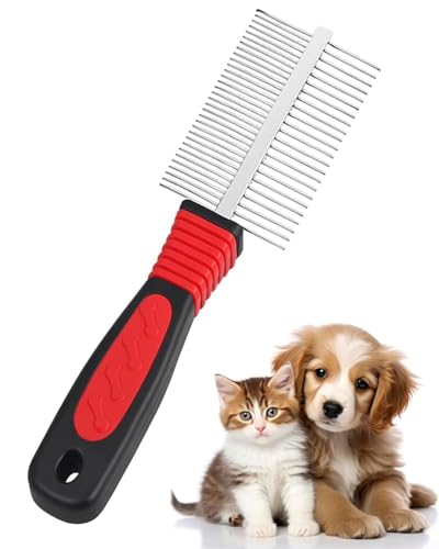 LEEQBCR 1 pezzo Pettine per Toelettatura con Doppia Fila di Denti a Rastrello per Cani e Gatti - Spazzola per Peli Medi e Lunghi