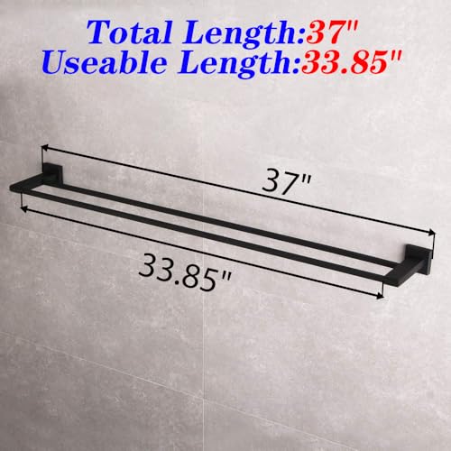 GERZWY Bathroom Double Towel Bar Matte Black Stainless Steel 36-Inch Bath Towel Rack Contemporary Style Wall Mount JG1902C92-BK - Image 2