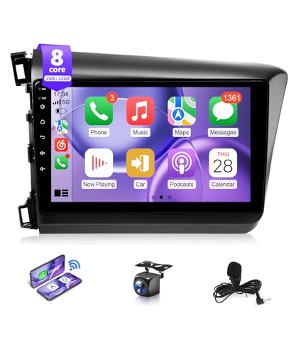 Wadpon 8Core 2G + 32G Stereo for Honda Civic 2012 to 2015 Car Play Radio Apple Carplay & Android Auto 9 IPS Touchscreen for Civic GPS Navigation 5G WiFi BT FM RDS DSP HiFi SWC Rear Camera CANBUS