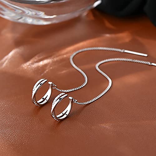 Reffeer 925 Sterling Silver Ear Cuffs Chain Earrings Dangle Threader Tassel For Women Girls Climber Earrings Crawler (A-Silver) #TOP3