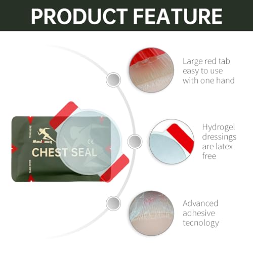 Image of Chest Seal Non-Vented,Emergency Trauma Dressing, for Open Chest Injury and Sucking Chest Wound,First Aid Kit IFAK Supplies (2 Count, Non-Vented)