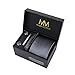 Massi Morino ® Set Cravate Homme (avec Mouchoir + Boutons de Manchette + épingle à Cravate) avec Coffret Cadeau (Rayé gris)