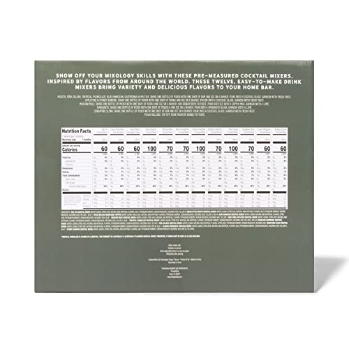 Thoughtfully Cocktails, Global Cocktail Mixers, 2.3 Fluid Ounces Each, Mixes of Classic Margarita, Cuban Style Mojito, New York Appletini, Pina Colada, Blue Hawaiian, Set of 12(Contains NO Alcohol)