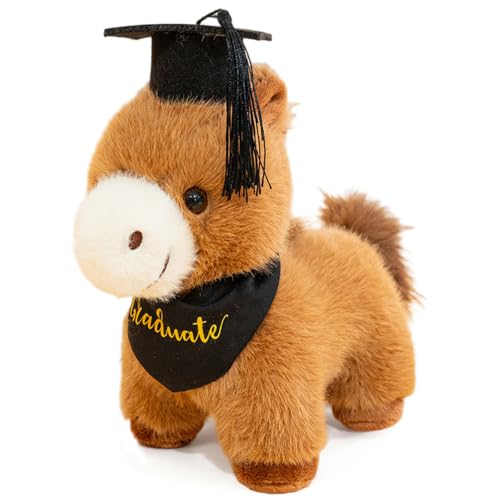 Caballo académico de peluche para graduación con birrete de 10 pulgadas