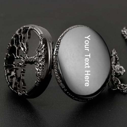 Image of Tiong Pocket Watch Hollow Tree of Life Design Roman Numerals Customizable Quartz Pocket Watch with Chain Birthday Gifts
