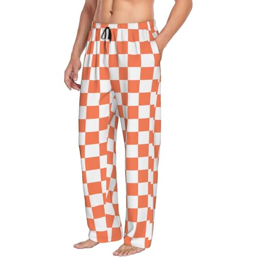 White Orange Squares Checkerboard Mens Pj Pants,Soft Men Lounge Pants,Mens Pajama Pants Bottoms,Sleep Pants For Men