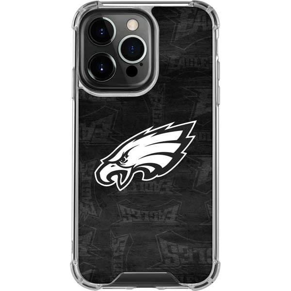 Skinit Clear Phone Case Compatible with iPhone 14 Pro - Officially Licensed NFL Philadelphia Eagles Black & White Design