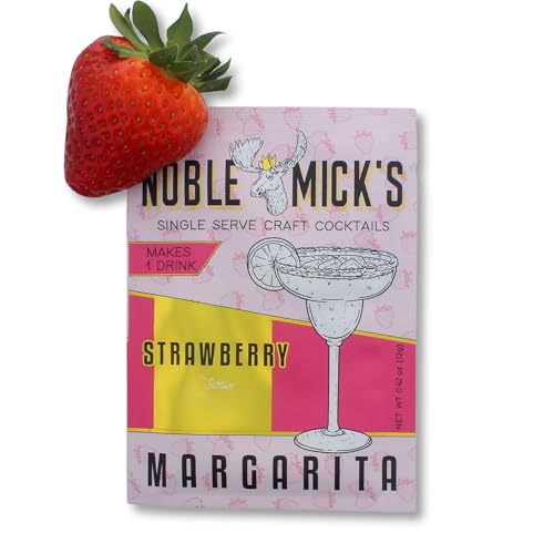 Noble Mick's Craft Cocktail Strawberry Margarita Drink Mix, Bundle of 6 Packets, Single Serve Packets, Just Add Tequila and Water - 45 Calories, Net Wt 0.42 oz