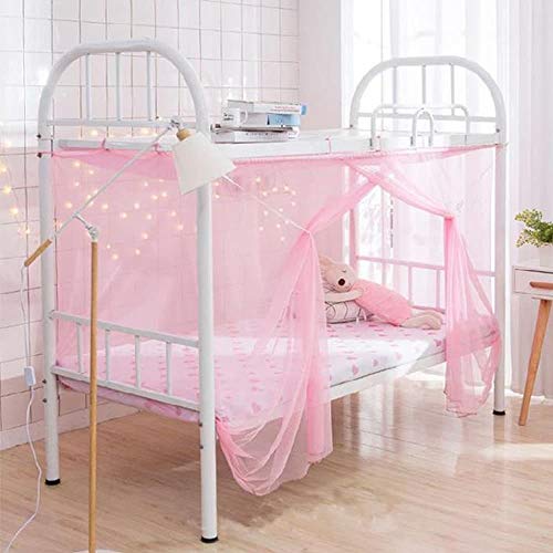 Mengersi Student Bed Canopy, Bunk Bed Nets Bed Canopy Fly Screen Square Bed Curtains Mosquito Nets for Teens Indoor Outdoor (Twin, Pink)