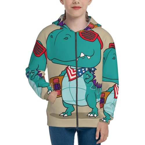 Cool Dino Playing Skateboard Kids Pullover Hoodies Boys Zip Up Sweatshirts Girls Athletic Clothes with Pocket3