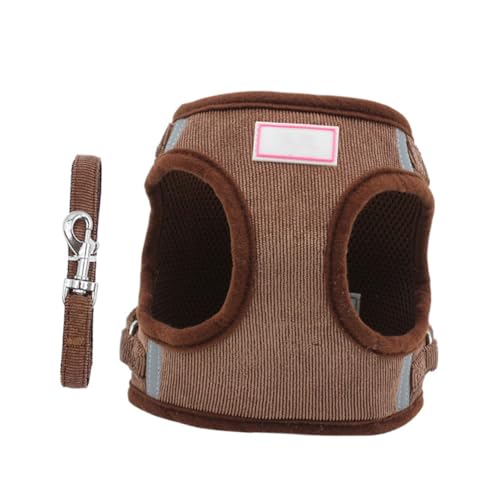 DINHEAROM ペット用反射ベストハーネス 通気性軽量胸背? 小型犬中型犬用 夜間 保護 胸部引っ張り防止アクセサリー コーヒー色