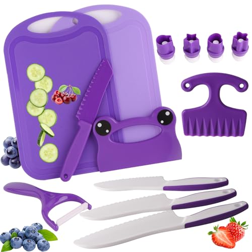Montessori Kids Knife Set for Real Cooking – Safe Kitchen Tools, Toddler Cooking Toys for Ages 4-10, Birthday Gift for Girls & Boys, Educational Cutting Set Valentine