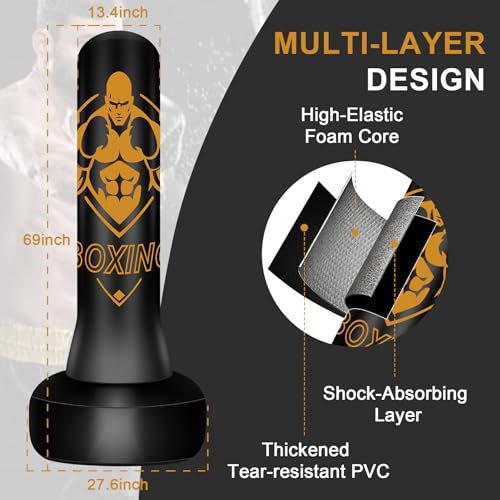 Vobab Freestanding Puncing Bags for Adults Teens, Heavy Bag with Stand Boxing Bag with Boxing Gloves, Electric Air Pump, Reflex Ball, 70\" Kickboxing Bag for Training MMA Muay Thai Gym - Thumbnail 3