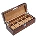 H.yina Reloj de 5 Ranuras Exhibidor Caja de Almacenamiento con Accesorios Bandeja Exterior de Madera Forro Suave Interior con 5 Cojines Removibles Escaparate de Metal para Hombres/Mujeres